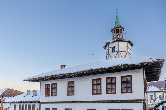 Tryavna in winter - Old stone clock tower